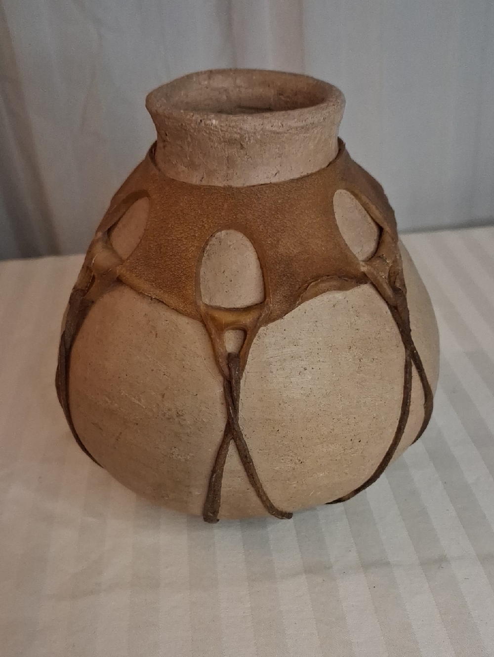 Handcrafted Brown and Cream Decorative Ceramic Vase - Leather